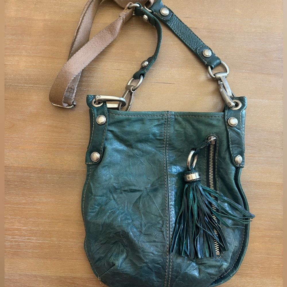 B Makowsky Teal Leather Crossbody Bag
